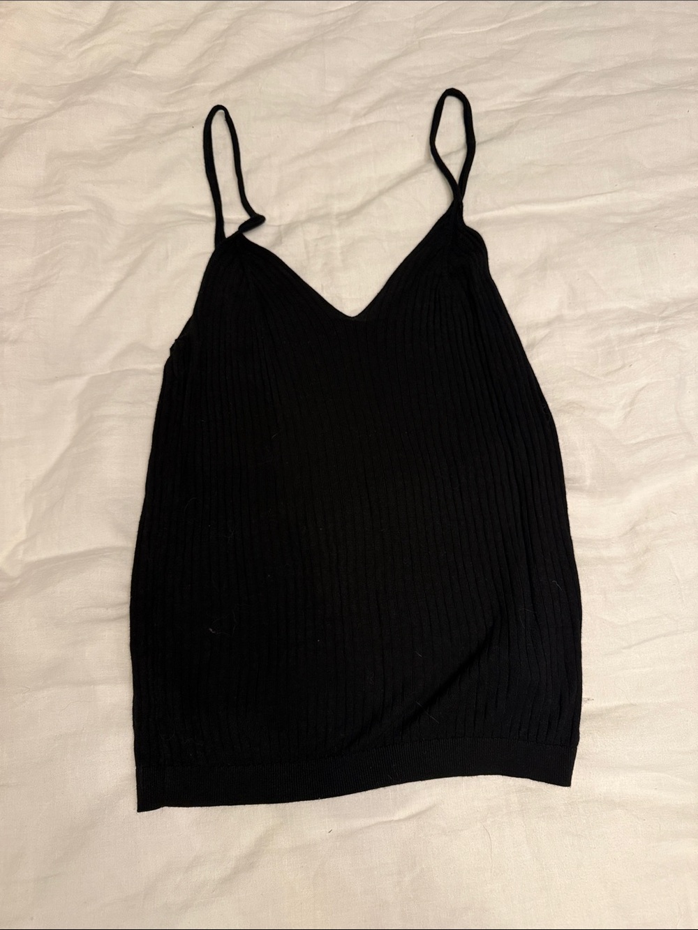 Anthropologie Black Ribbed V-Neck Spaghetti Strap Tank Top